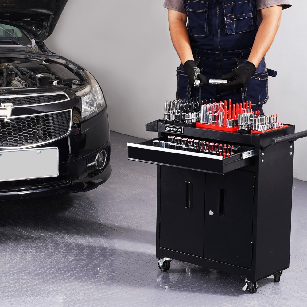 VEVOR Set di Organizzatore per Prese, 8 Pezzi Supporto per Prese ad Asta Alta, Attacchi per Prese SAE 1/4 3/8 1/2 Pollici Nero Rosso Contengono Fino a 176 Prese Standard Profonde, Presa Non Inclusa