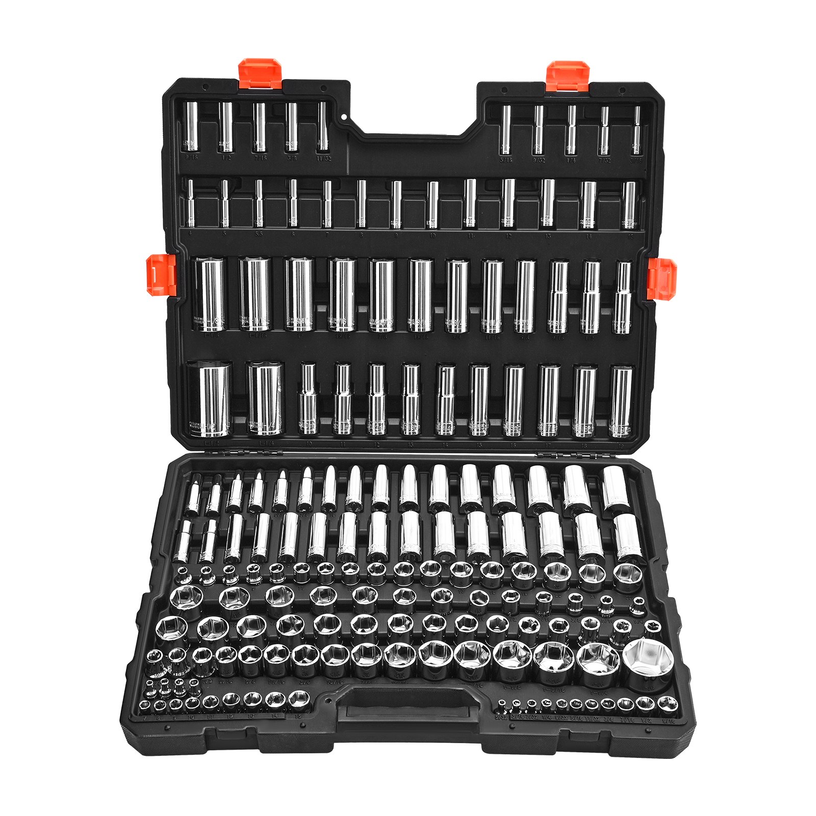VEVOR Socket Set, 163 Pieces, 9.5 & 6.4 & 12.7 mm Drive Socket Tool Set, SAE and Metric, Deep and Standard, Mechanic Tool Kit with Storage Case, Chrome Plated CR-V Alloy Steel, for Automotive Repair