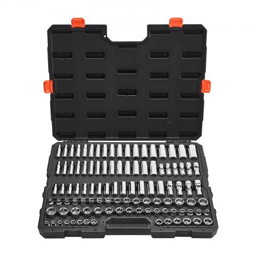VEVOR Set di Bussole, 104 Pezzi, Set di Utensili per Bussole da 9,5 mm, Misure Metriche da 6 a 24 mm, Profonde e Standard, con Custodia, Acciaio Legato CR-V Cromato, per Riparazioni Automobilistiche