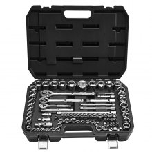 VEVOR Set di Bussole, 86 Pezzi, Set di Bussole e Cricchetti da 9,5/6,4/12,7 mm, SAE e Metriche, con Chiave a Cricchetto, Accessori e Custodia, Acciaio Legato CR-V, per Riparazioni Automobilistiche