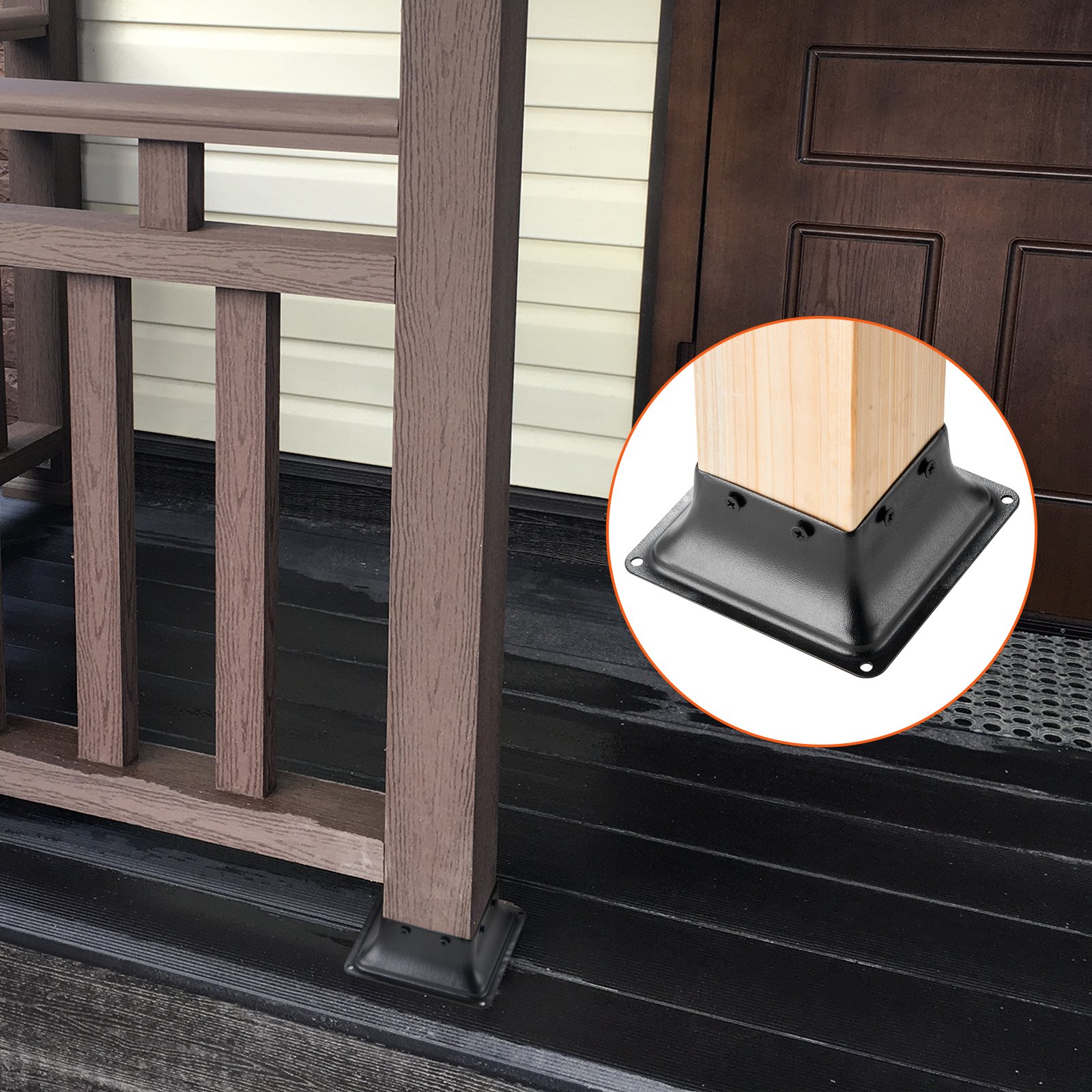 VEVOR Confezione da 4 Supporti per Pali in Legno 4'' x 4'' 102x102 mm, Base per Pali Interni 91,4x91,4 mm in Acciaio a Carbonio per Ancoraggio Pali in Legno Ringhiere, Corrimano di Terrazze, Portici