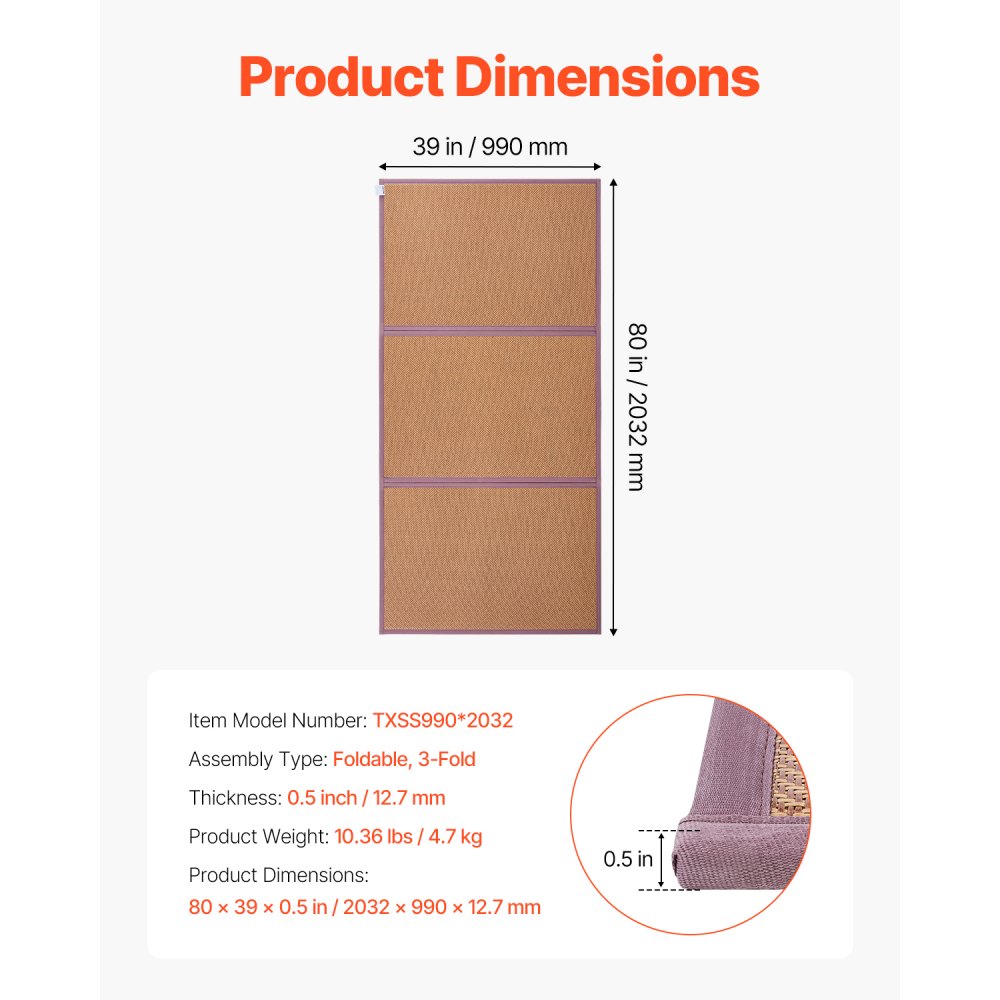 VEVOR Tappetino Tatami, Materasso Tatami Pieghevole in Rattan, Materasso da Pavimento con Retro Antiscivolo e Profumo Fresco, Materasso Futon per Dormire Rilassamento 2032 x 990 x 13 mm