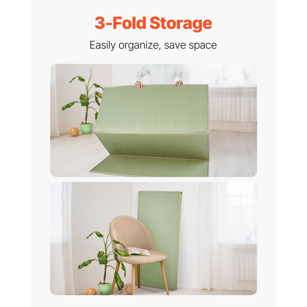 VEVOR Tappetino Tatami, Materasso Tatami Pieghevole Erba di Giunco Naturale, Materasso da Pavimento con Retro Antiscivolo e Profumo Fresco, Materasso Futon per Dormire 2032 x 1397 x 13 mm