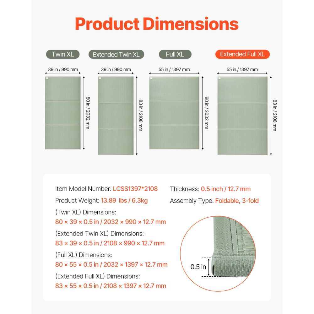 VEVOR Tappetino Tatami, Materasso Tatami Pieghevole Erba di Giunco Naturale, Materasso da Pavimento con Retro Antiscivolo e Profumo Fresco, Materasso Futon per Dormire 2108 x 1397 x 13 mm