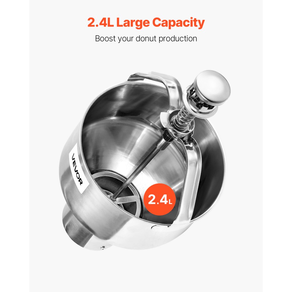 VEVOR Donut Dough Dispenser, Manual Donut Funnel with Large Capacity (2.4 L), Commercial Dough Dispenser Made of 304 Stainless Steel with 6 Thickness Settings & Stand, for Cafes, Bakeries, and Kitchens