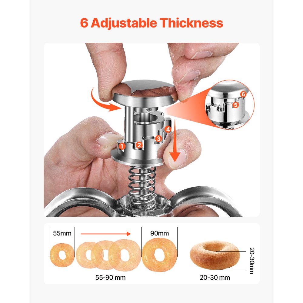 VEVOR Donut Dough Dispenser, Manual Donut Funnel with Large Capacity (2.4 L), Commercial Dough Dispenser Made of 304 Stainless Steel with 6 Thickness Settings & Stand, for Cafes, Bakeries, and Kitchens