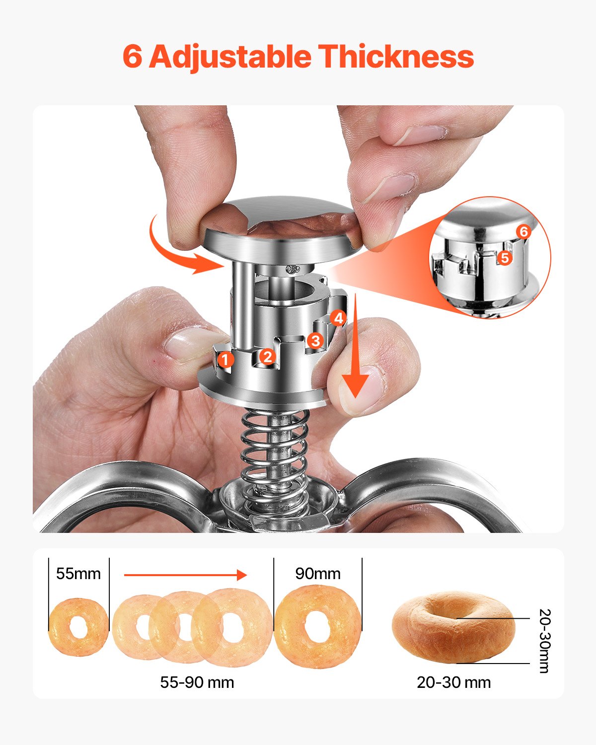 VEVOR Donut Dough Dispenser, Manual Donut Funnel with Large Capacity (2.4 L), Commercial Dough Dispenser Made of 304 Stainless Steel with 6 Thickness Settings & Stand, for Cafes, Bakeries, and Kitchens