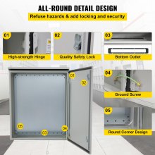 VEVOR Custodia elettrica, 24'' x 24'' x 8'', Custodia per esterni NEMA 4, Scatola di giunzione incernierata in acciaio al carbonio laminato a freddo IP65 impermeabile e antipolvere