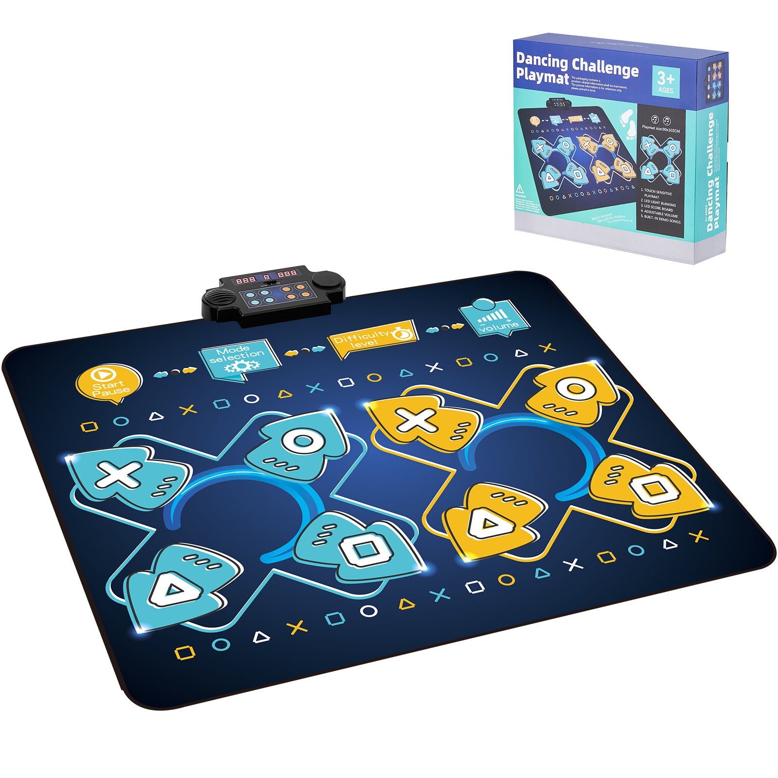 VEVOR Tappetino da Ballo Giocattolo, Tappetino da Ballo Elettronico con Bluetooth Wireless, Luci LED, 8 Modalità di Gioco, Volume Regolabile, Musica Integrata, Tappetino da Ballo per Bambini