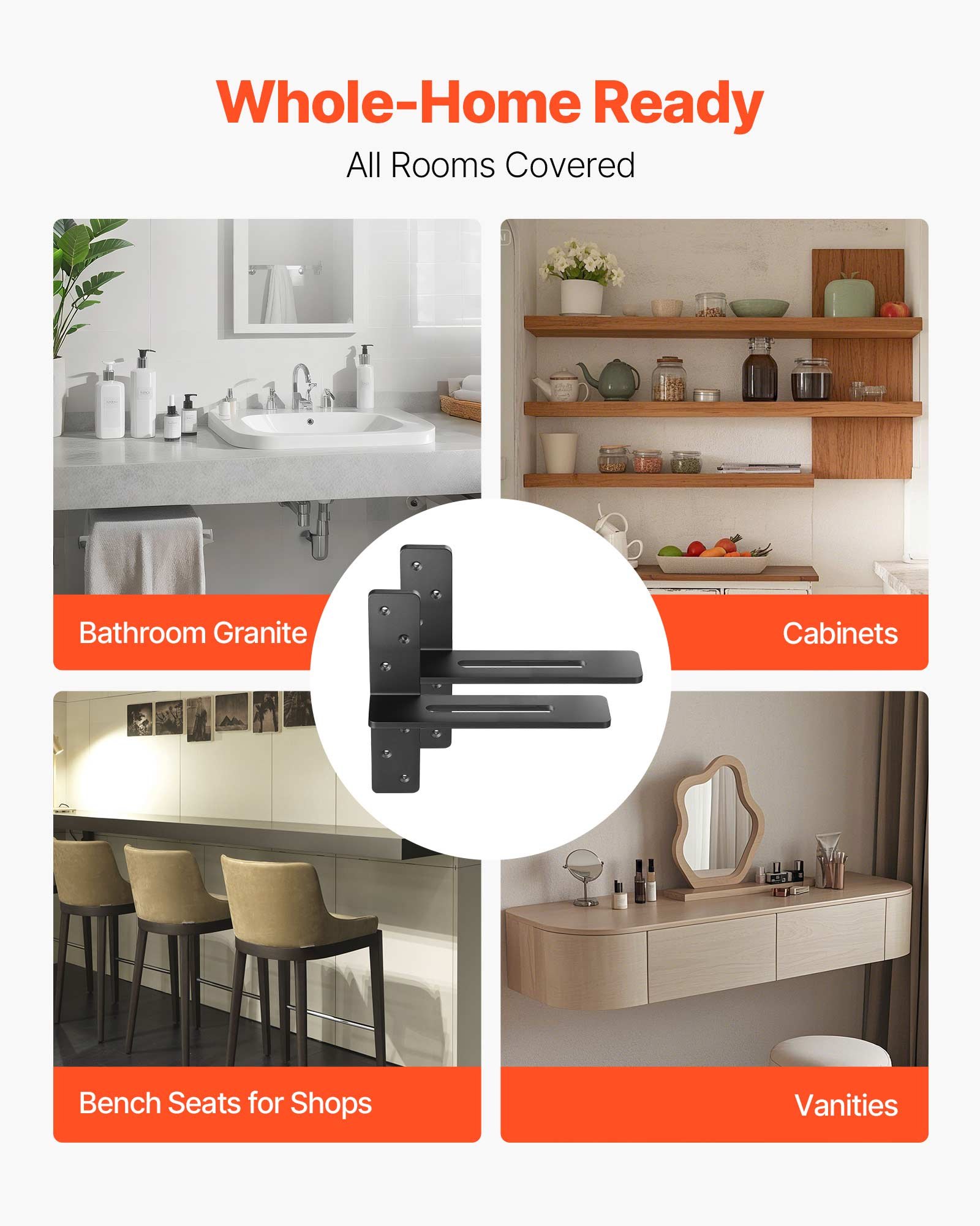 VEVOR Shelf Bracket, 2 pieces, shelf support, load capacity 90 kg, 304.8x73.5x304.8 mm, heavy-duty steel shelf brackets for shelves, floating mounting brackets for worktops with screws