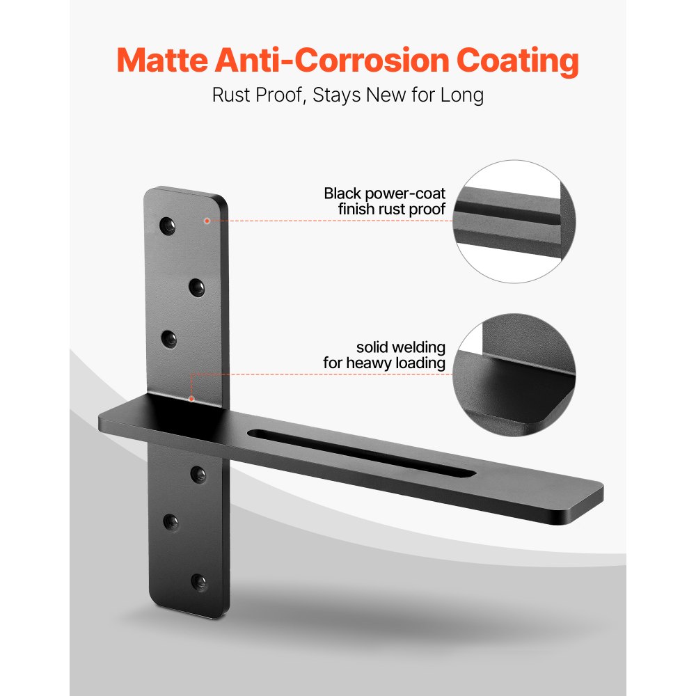 VEVOR Staffe per Mensole Galleggianti a Forma di T, 2 Pezzi, Staffe in Acciaio Massiccio per Mensole, 355,6 x 73,5 x 304,8 mm Capacità di Carico di 90 kg per Supporto da Banco con Viti