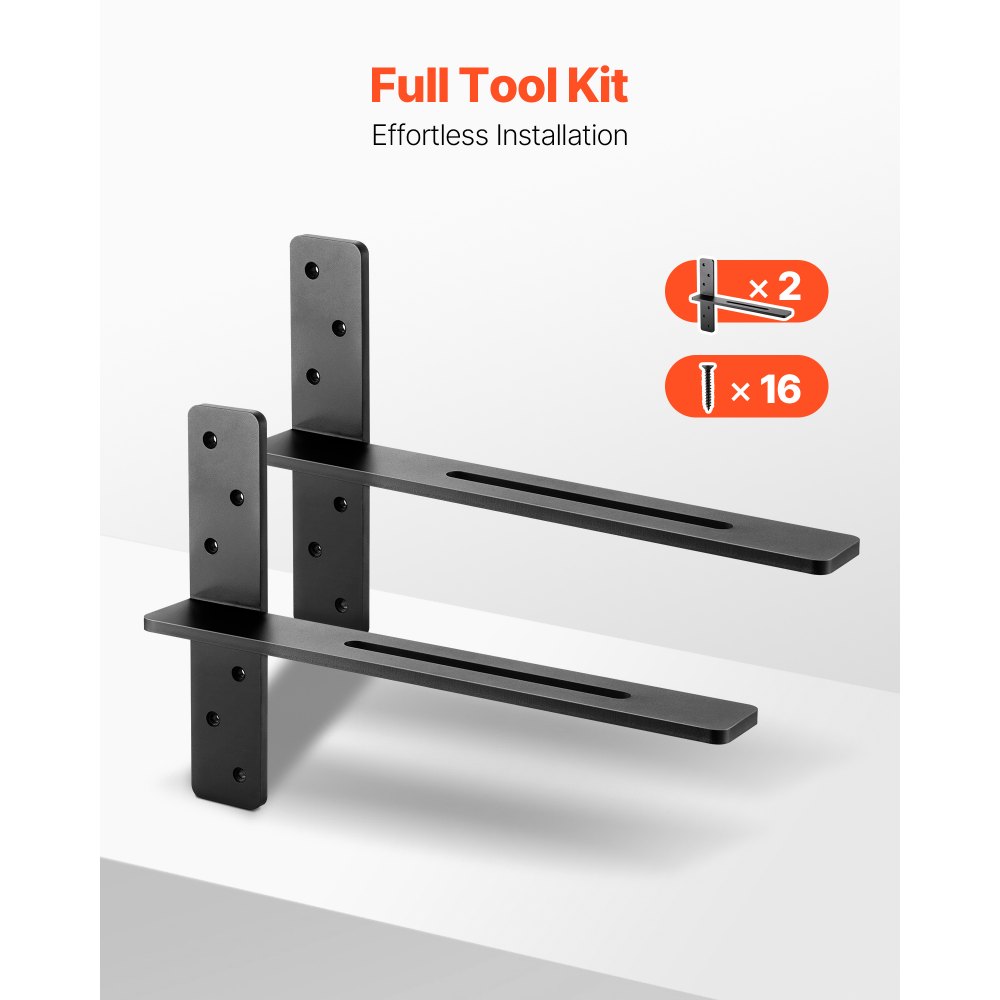 VEVOR Staffe per Mensole Galleggianti a Forma di T, 2 Pezzi, Staffe in Acciaio Massiccio per Mensole, 457,2 x 73,5 x 304,8 mm Capacità di Carico di 90 kg per Supporto da Banco con Viti