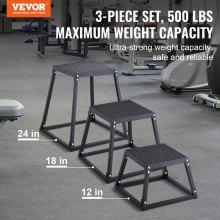 VEVOR Box Pliometrico 3 Pezzi 305/458/609 mm Piattaforma Pliometrica Carico 227 kg, Jump Box per Allenamento Fitness Crossfit per Salto Pliometrico Push-up Palestra, Scatola per Salti Pliometrici