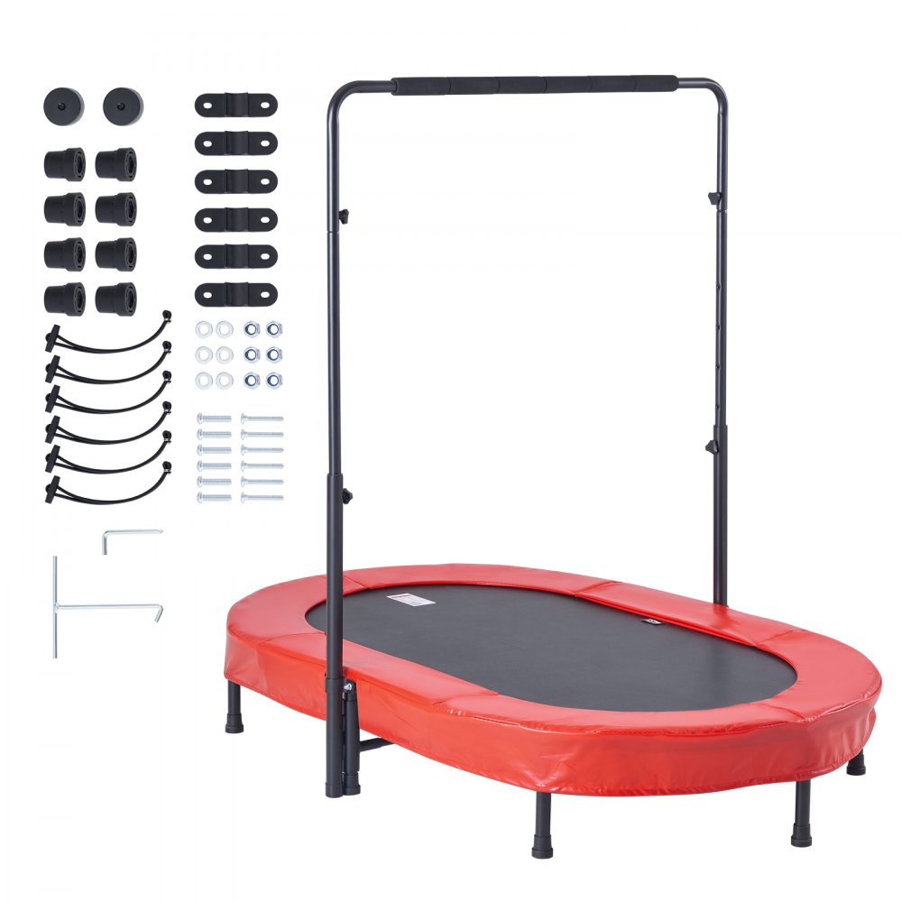 VEVOR Trampolino per Bambini, Trampolino per Interni ed Esterni 1435x970 mm, Mini Trampolino Pieghevole con Maniglia, Trampolino Rebounder per Bambini Piccoli, per Bambini Divertimento, Rosso