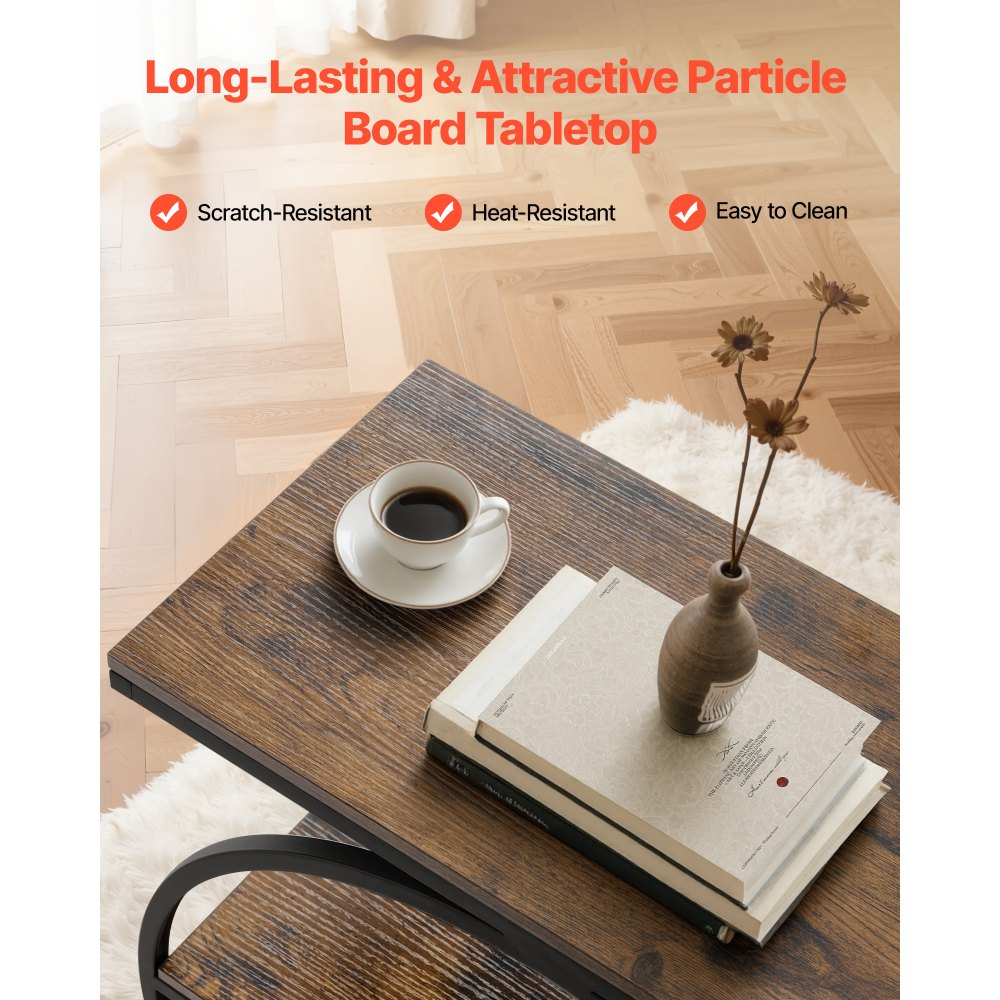 VEVOR Tavolino Stretto a 3 Ripiani con Ripiani Aperti, Comodino Moderno con Struttura in Metallo Rotondo, Scrivania da Caffè in Legno per Soggiorno, Camera da Letto, Ufficio, Marrone Rustico