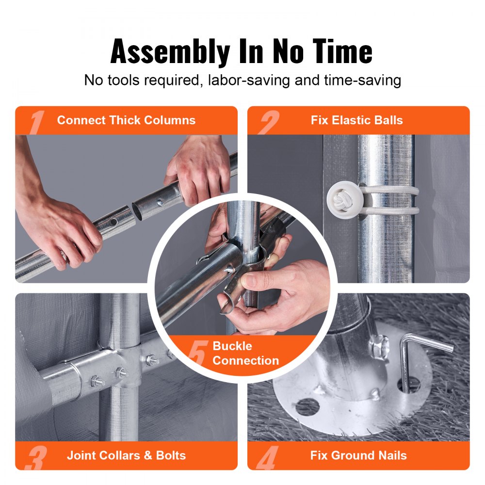 VEVOR Capannone Portatile per Stoccaggio Esterno, 213x366x224cm Tenda per Stoccaggio Istantaneo per Tutte Le Stagioni Resistente con Porta con Cerniera arrotolabile e Finestre Ventilate per Moto