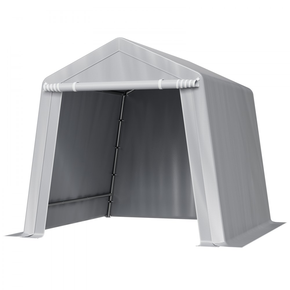 VEVOR Capannone da Esterno, Tenda da Deposito Portatile 245 x 245 x 227 cm, con Porta Avvolgibile e Prese d'Aria, Tettoia Impermeabile, Struttura Robusta, Posto Auto Coperto per Garage, Grigio