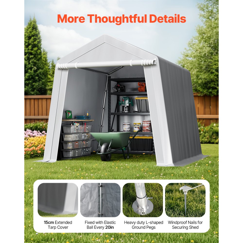 VEVOR Garden Shed, 243.8x243.8x229cm, Garage Tent made of PE, Tool Shed, Bicycle Garage, Garden Shed, Carport, Bicycle Shed, Storage Garage for Motorcycle, Lawn Mower, Bicycle, Gray