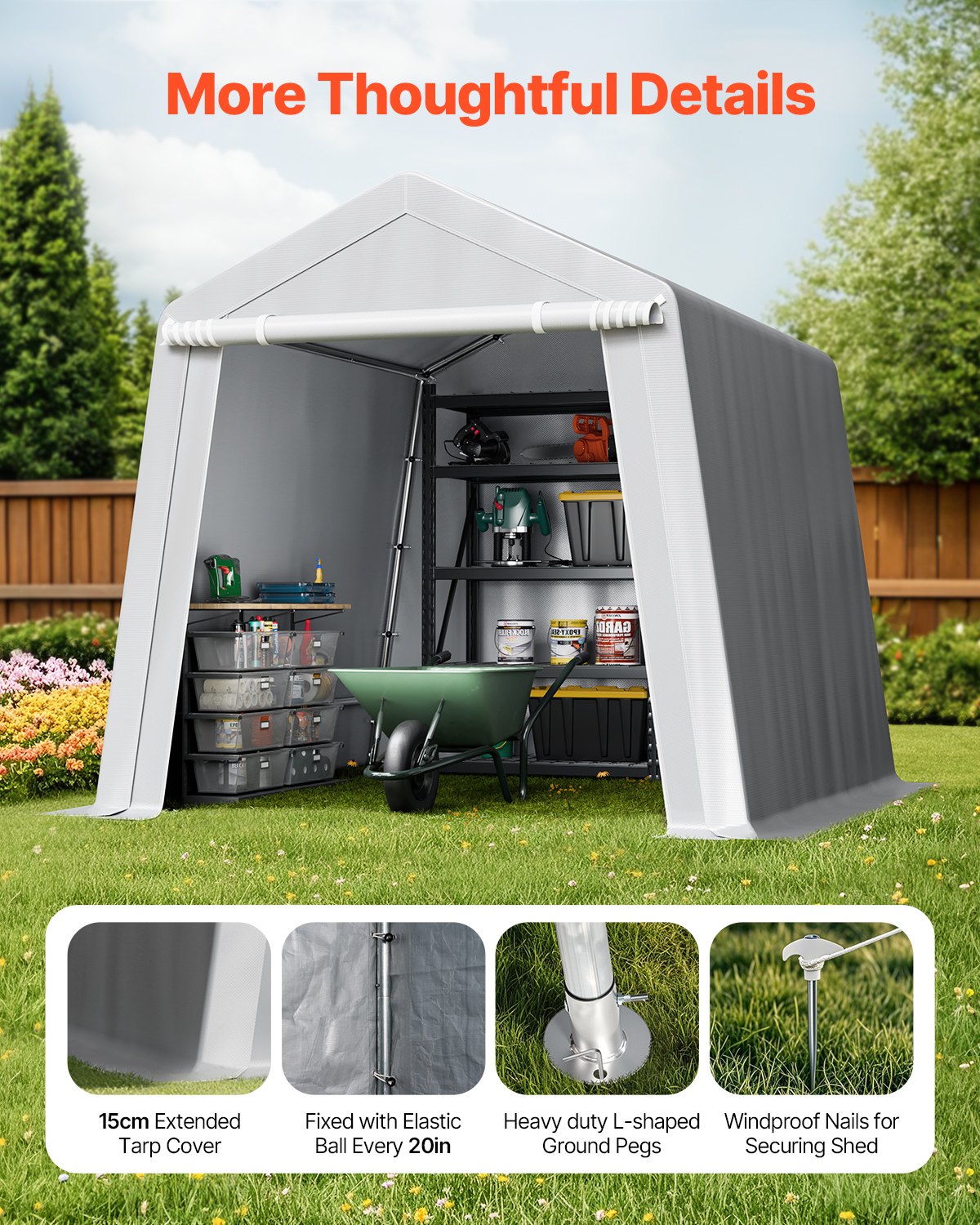 VEVOR Capannone da Esterno, Tenda da Deposito Portatile 245 x 245 x 227 cm, con Porta Avvolgibile e Prese d'Aria, Tettoia Impermeabile, Struttura Robusta, Posto Auto Coperto per Garage, Grigio