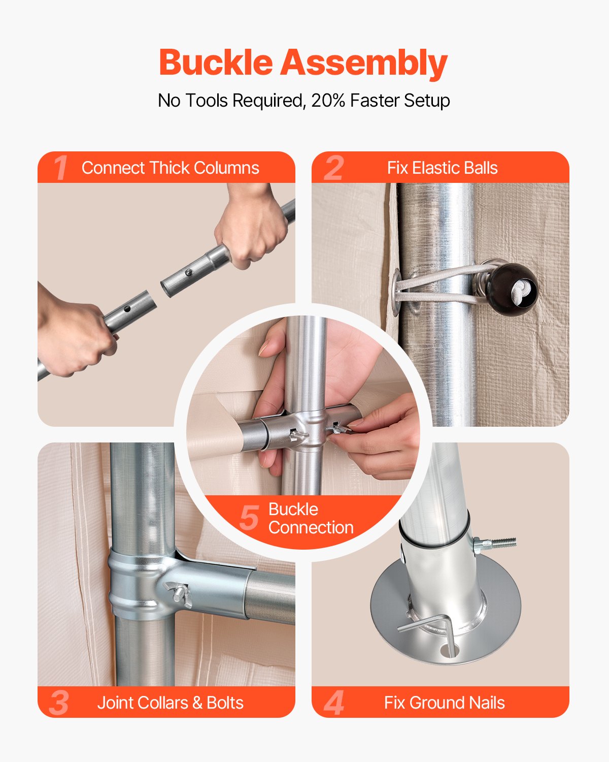 VEVOR Capannone da Esterno, Tenda da Deposito Portatile, con 2 Porte Avvolgibili e Prese d'Aria, Tettoia Impermeabile, Struttura Robusta, Posto Auto Coperto per Garage, Beige 305 x 458 x 246 cm