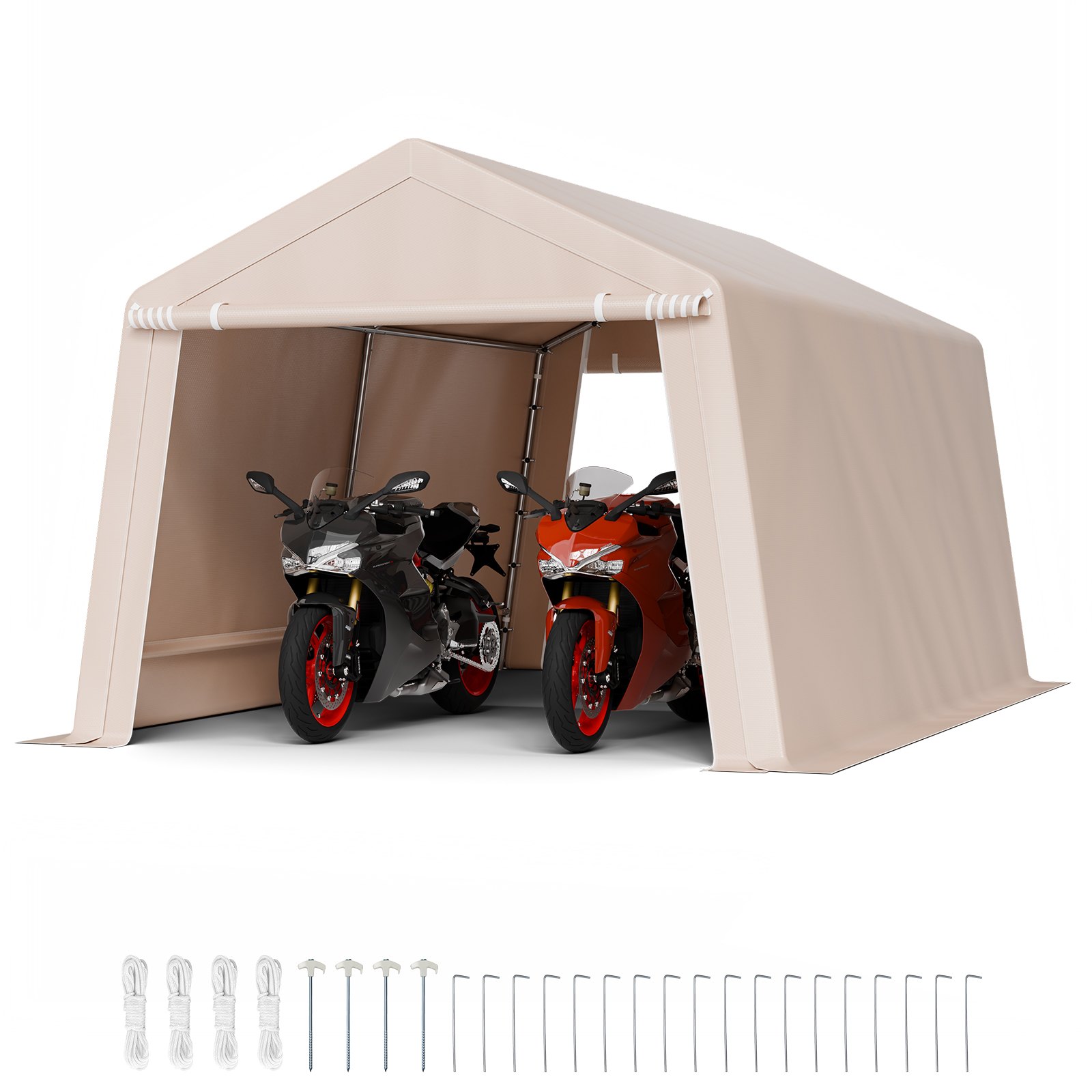 VEVOR Capannone da Esterno, Tenda da Deposito Portatile, con 2 Porte Avvolgibili e Prese d'Aria, Tettoia Impermeabile, Struttura Robusta, Posto Auto Coperto per Garage, Beige 305 x 458 x 246 cm