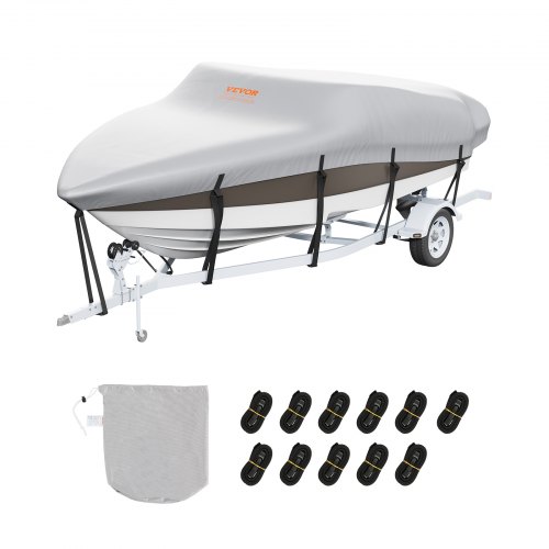 VEVOR Telo Copribarca Impermeabile Grigio Copribarca Lunghezza 426-480cm Telone per Gommone Tessuto 600D Oxford Protettivo per Barca Anti-UV con Borsa 435x300mm Barca a Motore da Traino Yacht