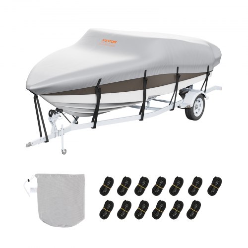 VEVOR Telo Copribarca Impermeabile Telo Copribarca Lunghezza 518-579cm Larghezza 243cm Scafo a V Telo Protettivo per Barca 600D Oxford Anti-UV con Borsa Barca a Motore da Traino Yacht