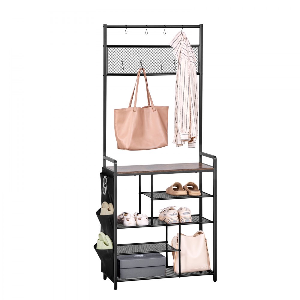 VEVOR Mobiletto Appendiabiti da Ingresso Appendiabiti con Scarpiera Ripiani Portaoggetti per Soggiorno Camera da Letto, Mobiletto Attaccapanni 750 x 300 x 1800 mm con Ganci Porta Sciarpa Scarpe