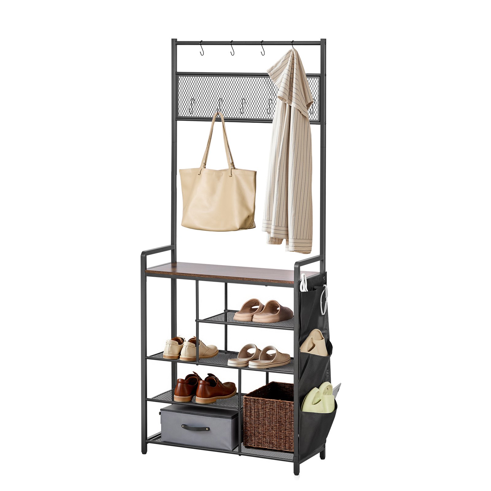 VEVOR Mobiletto Appendiabiti da Ingresso Appendiabiti con Scarpiera Ripiani Portaoggetti per Soggiorno Camera da Letto, Mobiletto Attaccapanni 750 x 300 x 1800 mm con Ganci Porta Sciarpa Scarpe