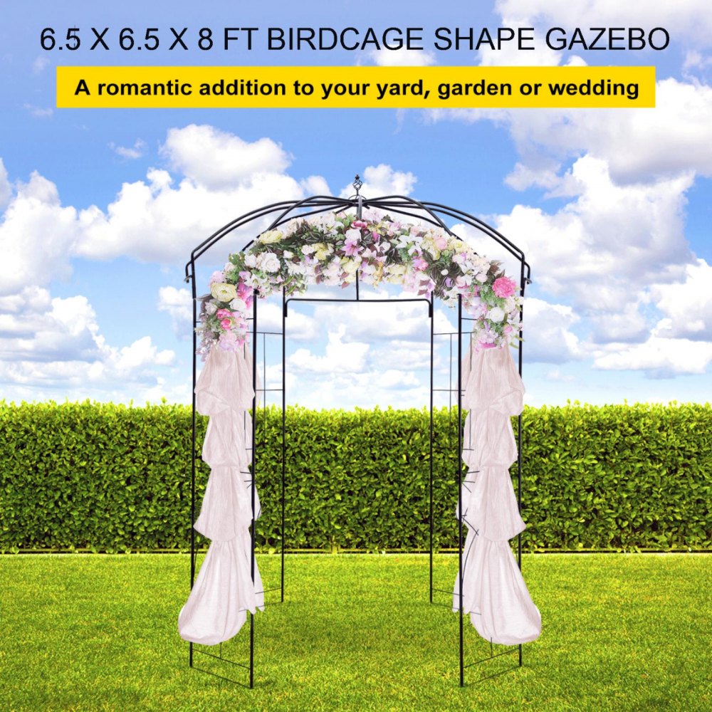 VEVOR Gazebo Pergolato a Forma di Gabbia per Uccelli 2,4 x 1,6 m per Matrimonio Giardino Esterno Nero