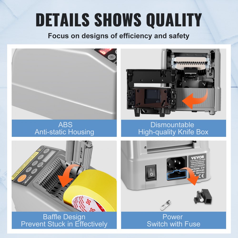 VEVOR Dispenser Automatico di Nastro Taglianastro Elettrico 25W Taglianastro Larghezza Nastro 6-60mm Lunghezza Nastro 5-999mm per Industrie, Uffici, Case, Negozi