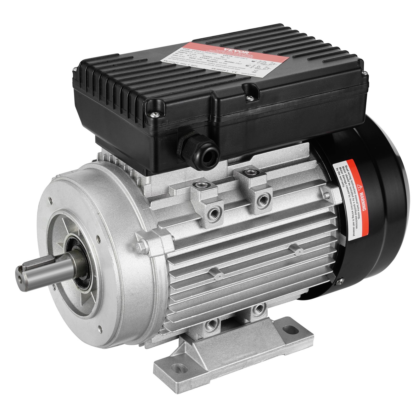 VEVOR Motore Elettrico 0,75KW 1400 Giri/min, CA 220~240V 5,45A, 80, Telaio B34, Motore Compressore d'Aria Monofase, Albero Chiavetta 19mm, Rotazione CW/CCW per Macchine Agricole Attrezzature Generali