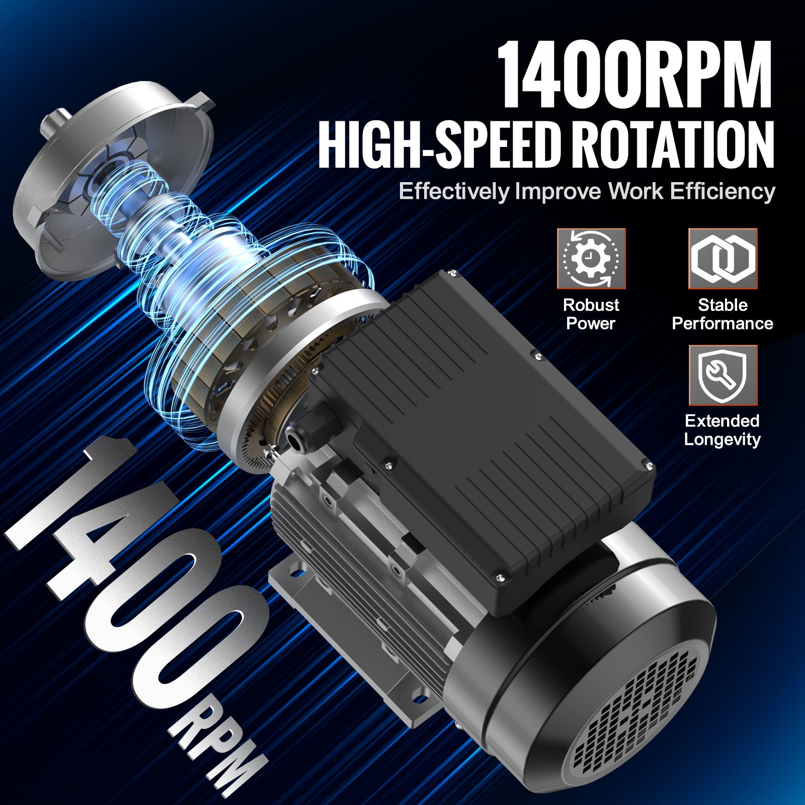 VEVOR Motore Elettrico 1,5KW 1400 Giri/min, CA 220~240V 9,85A, 90L, Telaio B34, Motore Compressore d'Aria Monofase, Albero Chiavetta 24mm, Rotazione CW/CCW Macchine Agricole e Attrezzature Generali