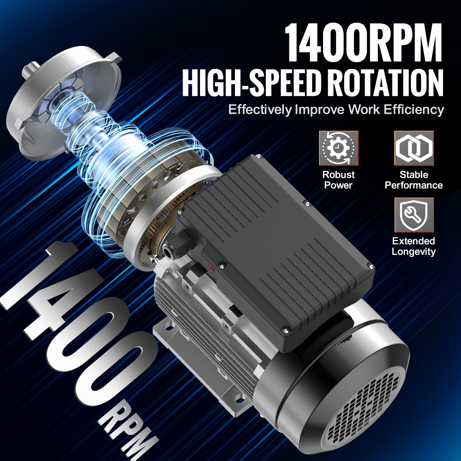 VEVOR Motore Elettrico 1,1KW 1400 Giri/min, AC 220~240V 7,5A, 90S, Telaio B34, Motore Compressore Aria Monofase, Albero Chiavetta 24mm, Rotazione CW/CCW per Macchine Agricole e Attrezzature Generali