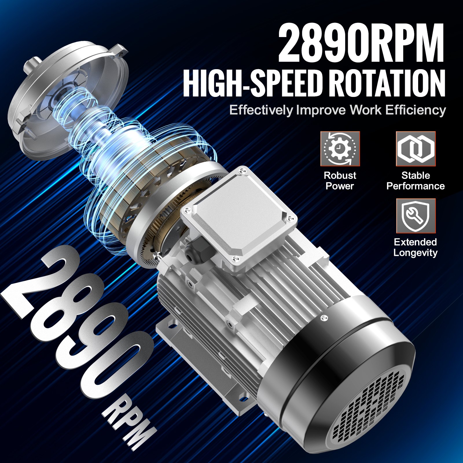 VEVOR Motore Elettrico 2,2KW 2890 Giri/min, AC 400V 4,7A, 90L, Telaio B3, Motore del Compressore d'Aria Trifase, Albero con Chiavetta 24mm, Rotazione CW/CCW Macchine Agricole e Attrezzature Generali
