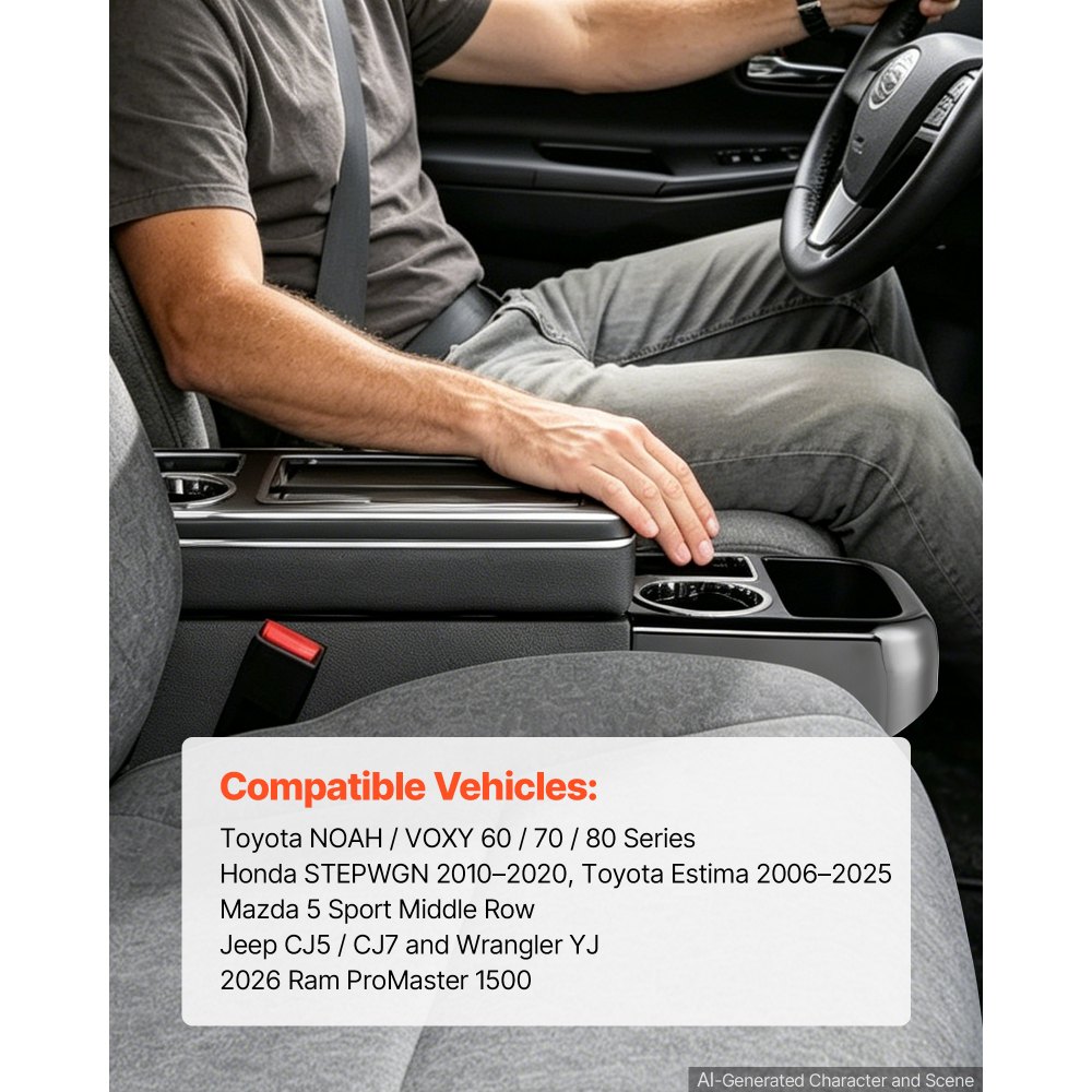 VEVOR Vano Organizer da Pavimento per Auto SUV tra Sedile Console Centrale Cassetta Porta Attrezzi Oggetti Portabicchiere Supporto per Telefono, Scomparti Multipli, Coperchio Scorrevole, Minivan