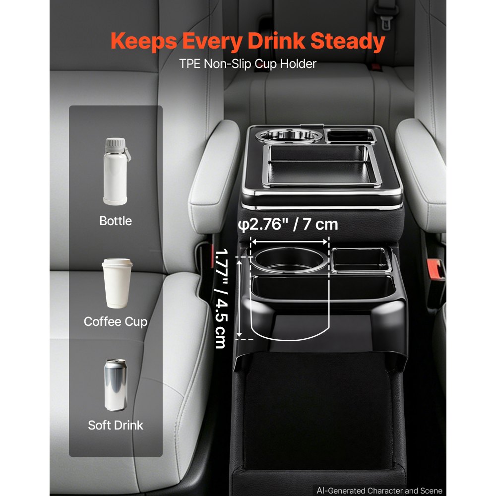 VEVOR Vano Organizer da Pavimento per Auto SUV tra Sedile Console Centrale Cassetta Porta Attrezzi Oggetti Portabicchiere Supporto per Telefono, Scomparti Multipli, Coperchio Scorrevole, Minivan