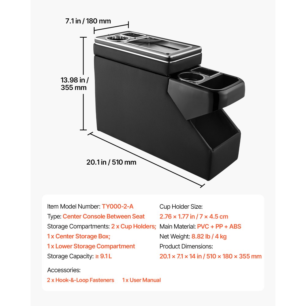VEVOR Vano Organizer da Pavimento per Auto SUV tra Sedile Console Centrale Cassetta Porta Attrezzi Oggetti Portabicchiere Supporto per Telefono, Scomparti Multipli, Coperchio Scorrevole, Minivan