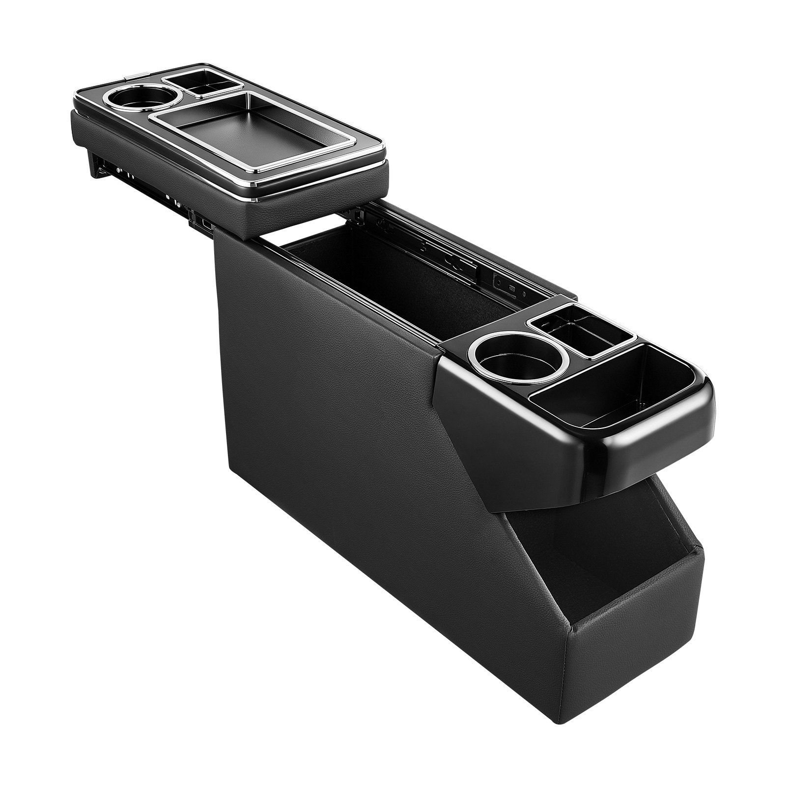 VEVOR Vano Organizer da Pavimento per Auto SUV tra Sedile Console Centrale Cassetta Porta Attrezzi Oggetti Portabicchiere Supporto per Telefono, Scomparti Multipli, Coperchio Scorrevole, Minivan