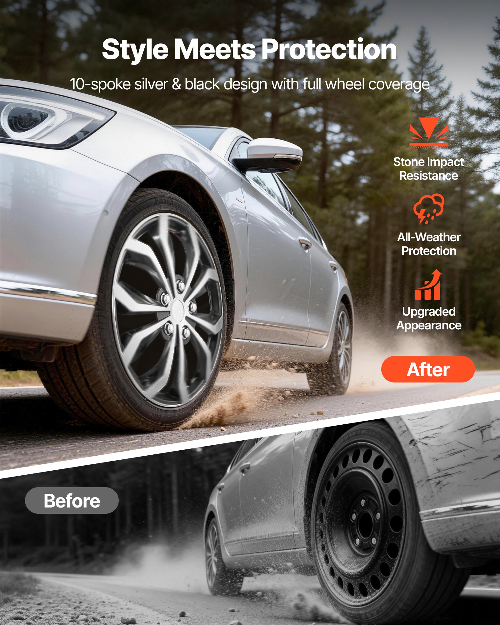 VEVOR Set di Copricerchi per Auto 4 pezzi, Copriruota per Cerchi Dimensioni Compatibili Cerchi R16 16 pollici, Ricambio OEM Compatibile con Hyundai, Chevrolet, Ford Honda, Protezione Cerchi, 10 Raggi