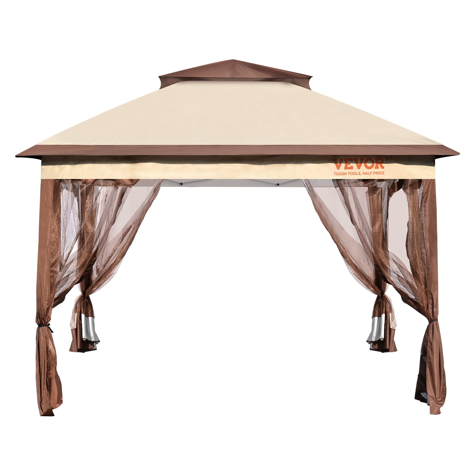 VEVOR Gazebo da Giardino 334x334 cm Gazebo con Zanzariera Rete a Maglia Capienza circa 8-10 Persone, Gazebo Pop-up per Cortile Giardino Portatile Struttura in Metallo Tela Oxford Rivestita in PU 250D