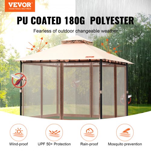 Gazebo da Patio per 6-8 Persone 10 x 10 Piedi, con zanzariera, Struttura in Metallo e Poliestere 180G Rivestito in PU, Tettoia da Esterno per Pa VEVOR | Leroy Merlin
