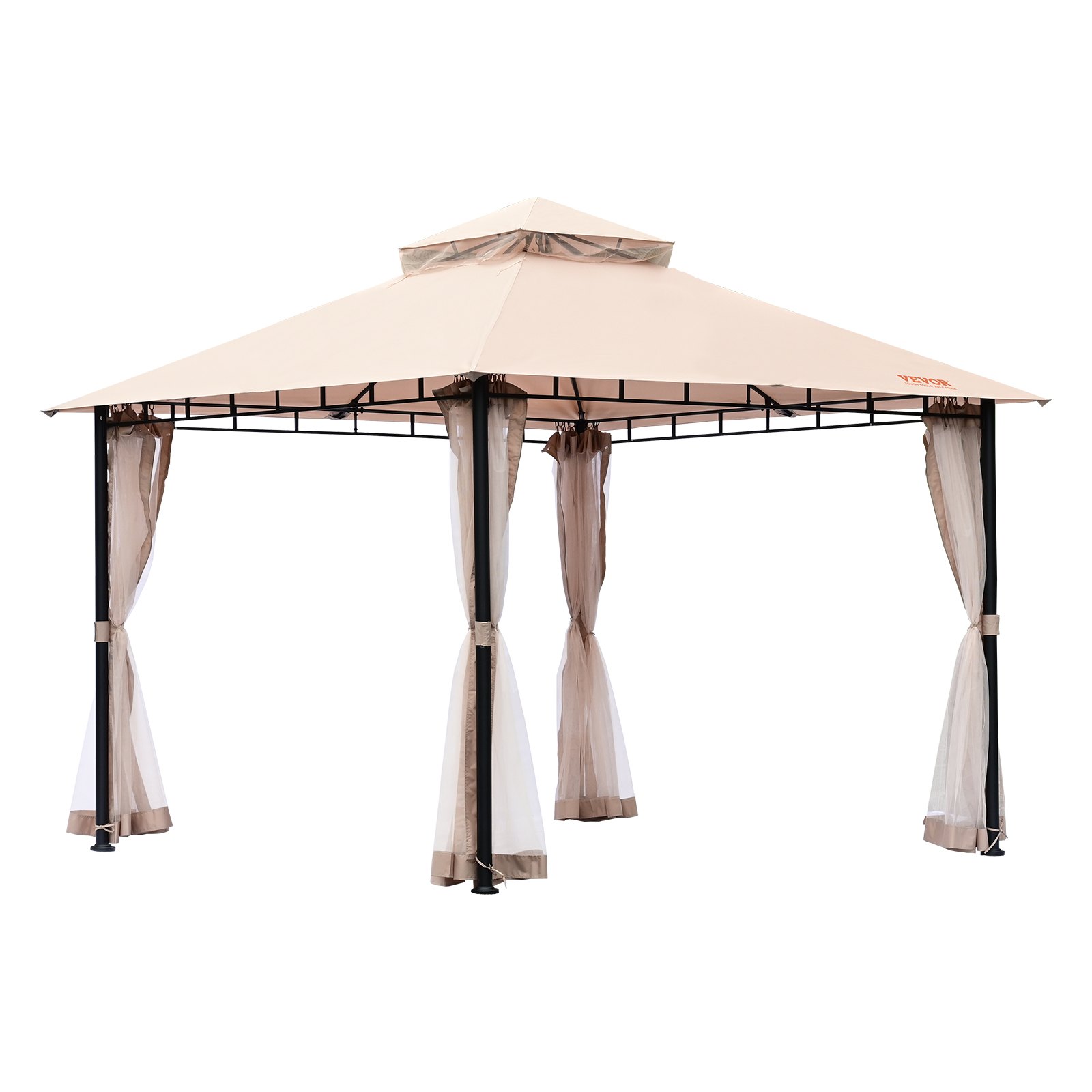 VEVOR Gazebo da Patio per 6-8 Persone 10 x 10 Piedi, con zanzariera, Struttura in Metallo e Poliestere 180G Rivestito in PU, Tettoia da Esterno per Patio, Cortile, Prato, Giardino, Terrazza