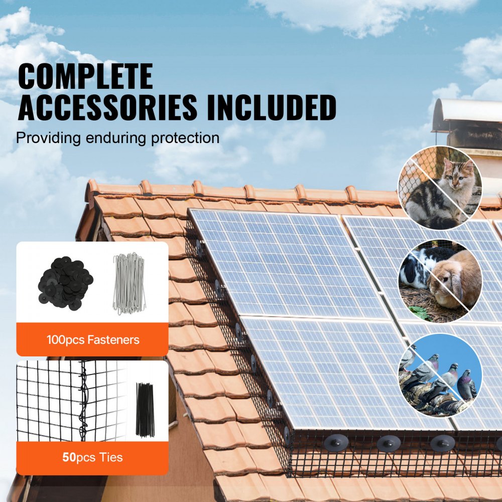 VEVOR bird protection for solar panels, 15.2 cm x 30.4 m, pigeon deterrent solar panel mesh with 100 stainless steel fasteners, solar panel protection with rustproof PVC coating, 1.27 cm wire mesh