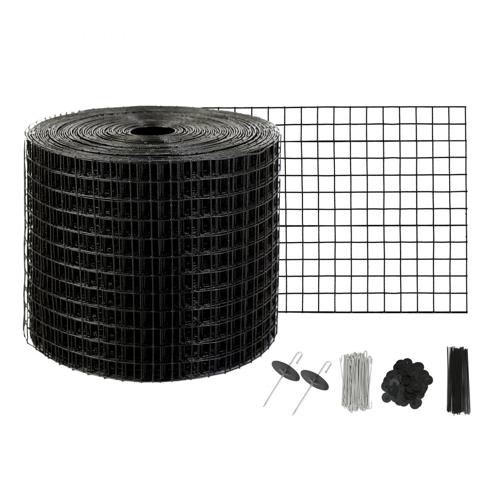 VEVOR Griglia di Protezione per Pannello Solare in Rotolo 15,2 cm x 15,2 m, Kit Anti-Uccelli 50 Fascette in Acciaio Inox Rivestimento in PVC Antiruggine Rete Metallica 12,7 mm