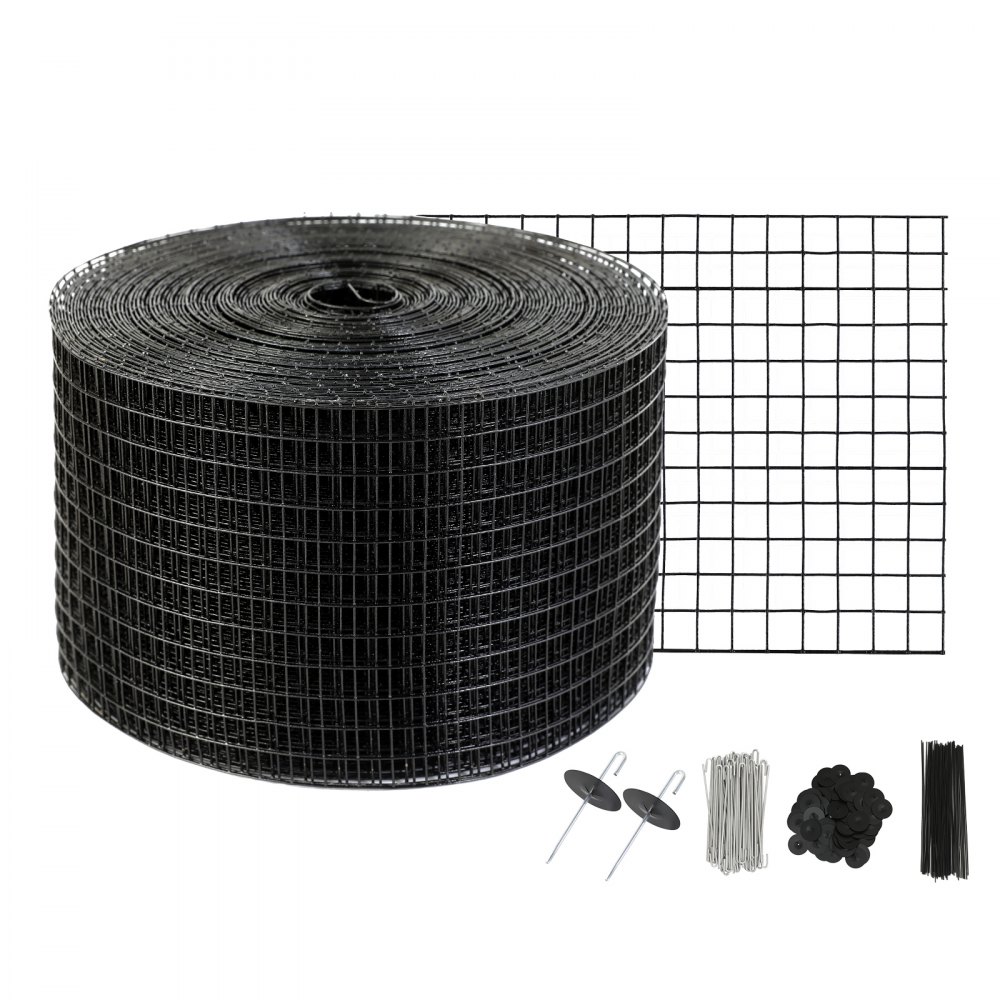 VEVOR Griglia di Protezione per Pannello Solare in Rotolo 20,3 cm x 30,5 m, Kit Anti-Uccelli 100 Fascette in Acciaio Inox Rivestimento in PVC Antiruggine Rete Metallica 12,7 mm per Protezione