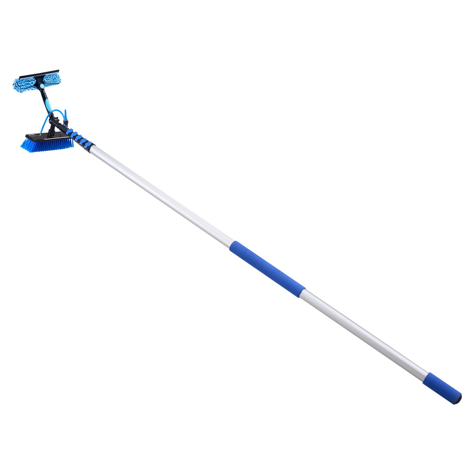 VEVOR Kit di Pulizia per Pannelli Fotovoltaici, 10 m, Spazzola con Asta Telescopica per Lavaggio di Pannelli Solari su Tetti e Finestre, con Attacco Acqua, Dispenser di Sapone, Testa Girevole a 180°