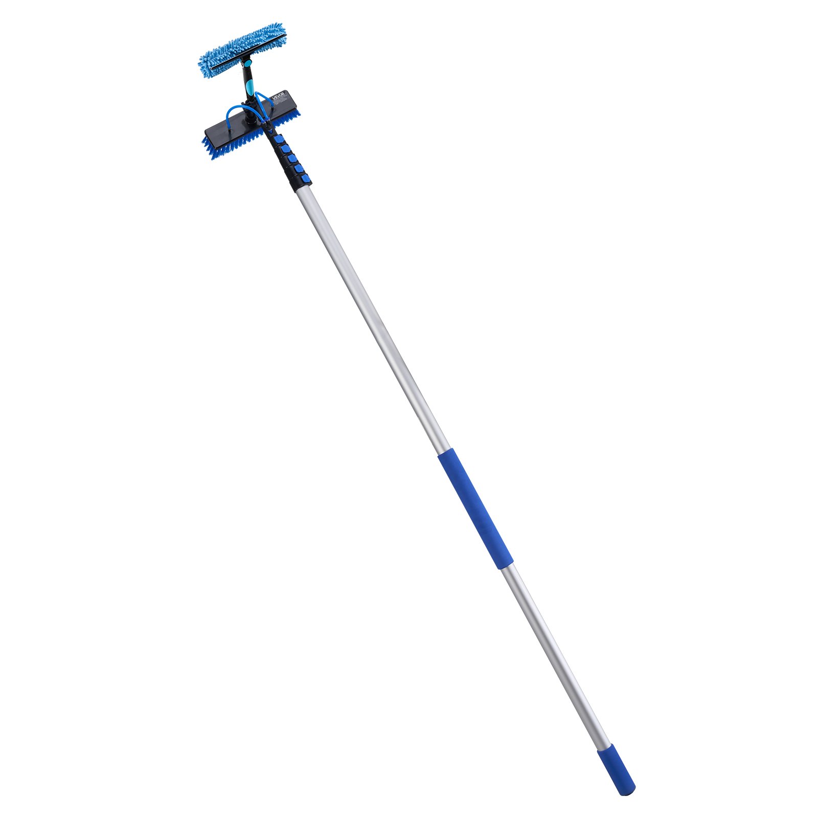 VEVOR Kit di Pulizia per Pannelli Fotovoltaici, 10 m, Spazzola con Asta Telescopica per Lavaggio di Pannelli Solari su Tetti e Finestre, con Attacco Acqua, Dispenser di Sapone, Testa Girevole a 180°