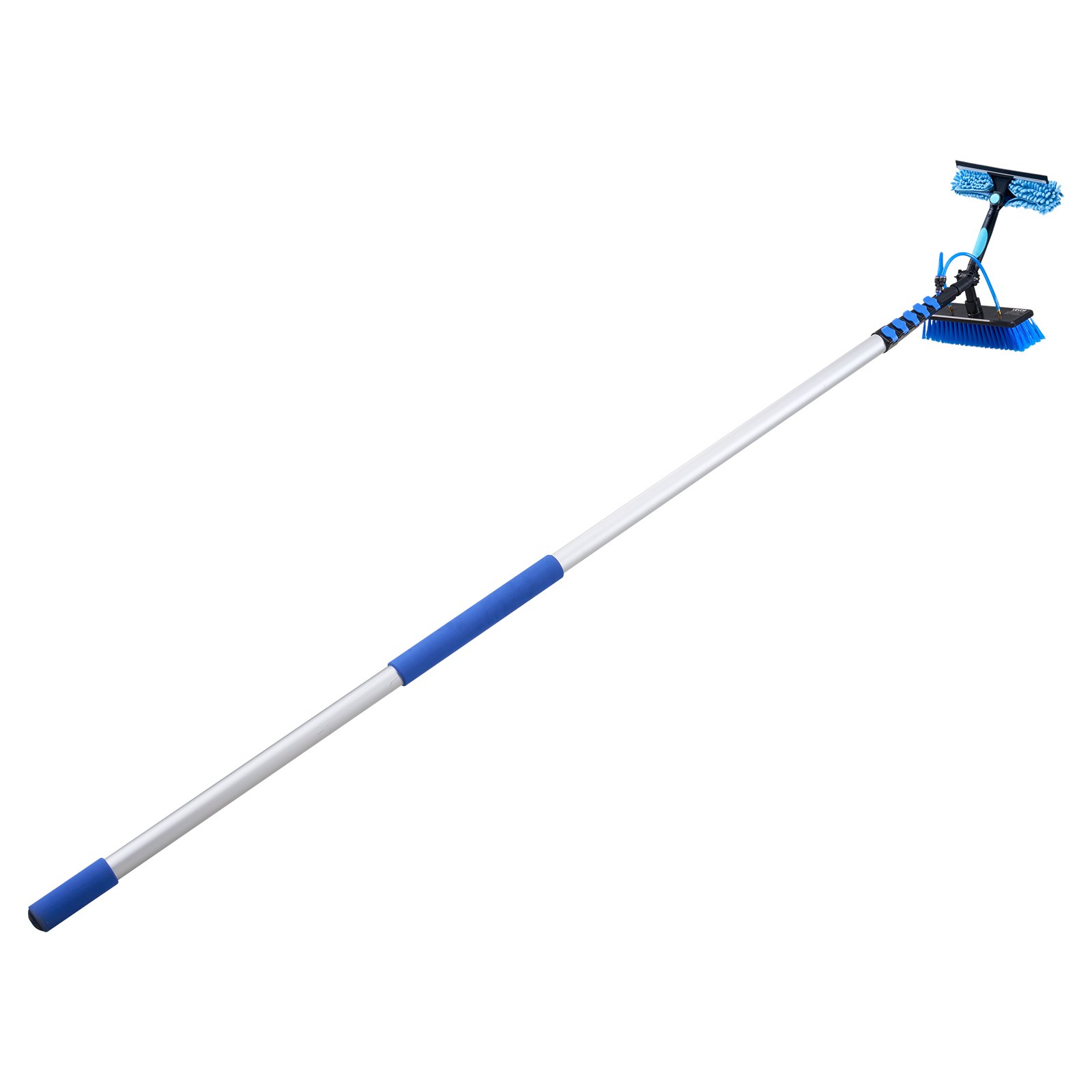 VEVOR Kit di Pulizia per Pannelli Fotovoltaici, 10 m, Spazzola con Asta Telescopica per Lavaggio di Pannelli Solari su Tetti e Finestre, con Attacco Acqua, Dispenser di Sapone, Testa Girevole a 180°