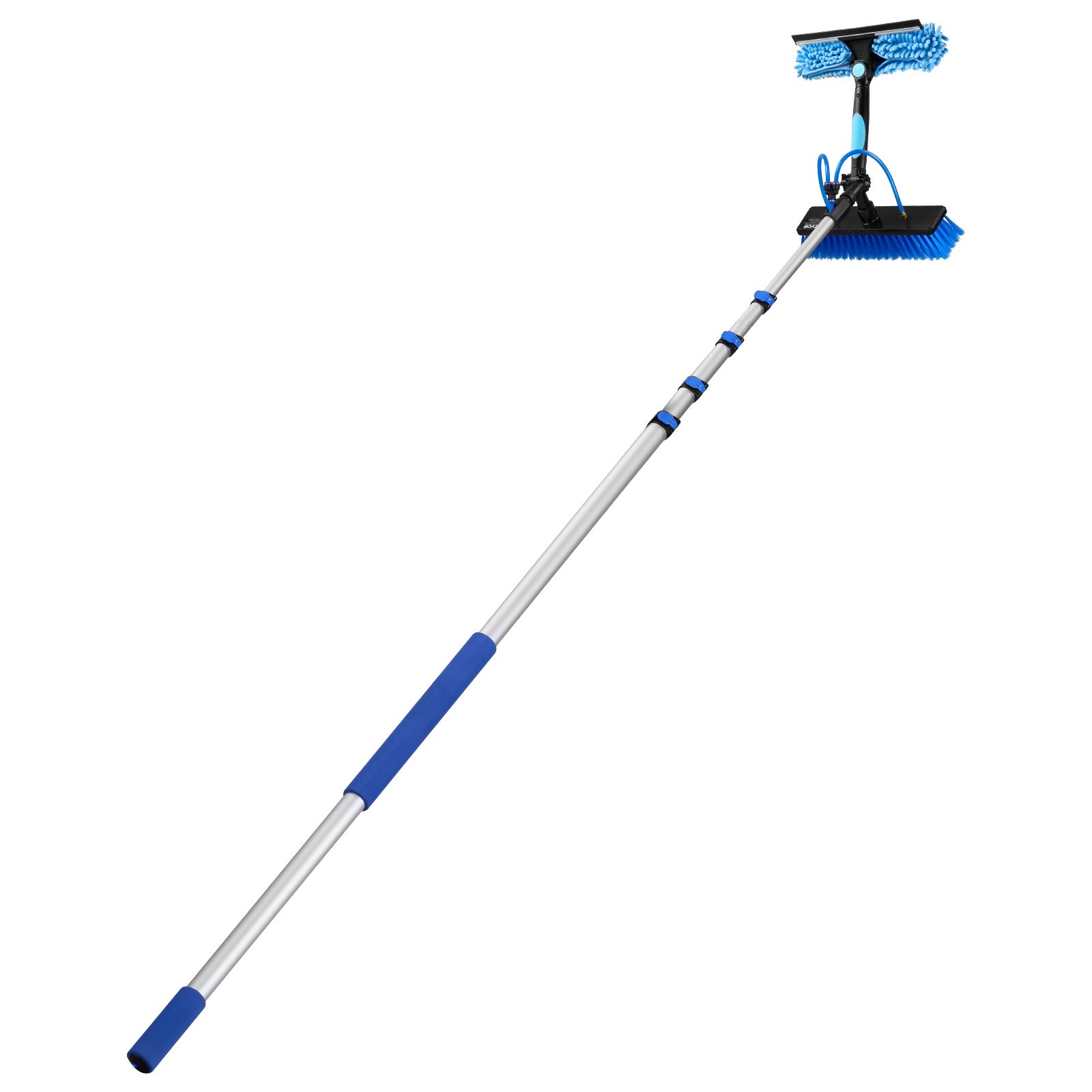 VEVOR Kit di Pulizia per Pannelli Fotovoltaici, 7,88 m, Spazzola con Asta Telescopica per Lavaggio di Pannelli Solari su Tetti e Finestre, con Attacco Acqua, Dispenser di Sapone, Testa Girevole a 180°